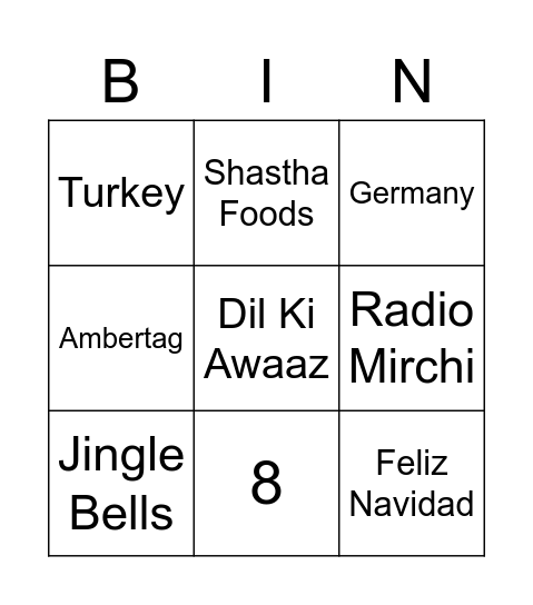 IW Holiday Bingo Card