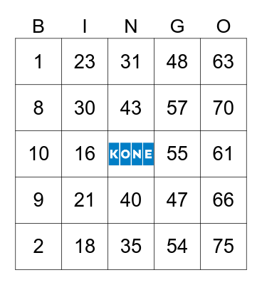 KONE Card Set 24 Bingo Card