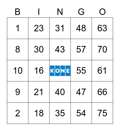 KONE Card Set 24 Bingo Card