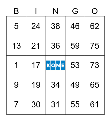 KONE Card Set 27 Bingo Card