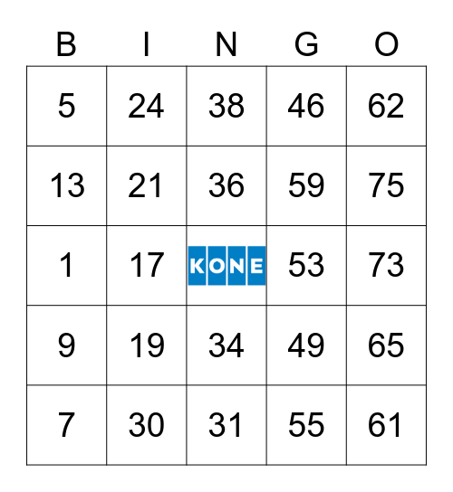 KONE Card Set 27 Bingo Card