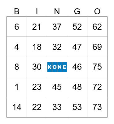 KONE Card Set 63 Bingo Card