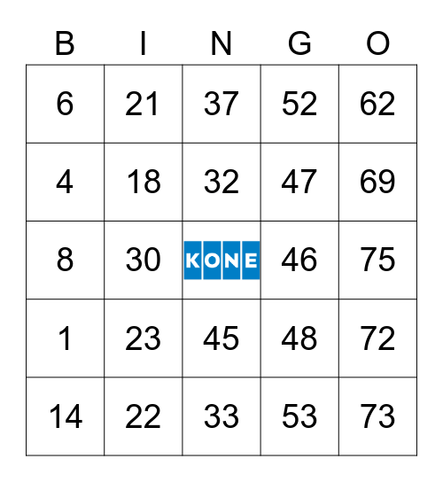 KONE Card Set 63 Bingo Card