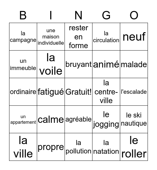 Vocabulaire des Unités 8 et 9 Bingo Card