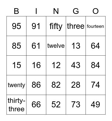 Number Bingo Card