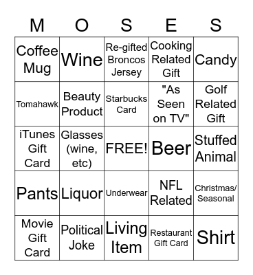 White Elephant Moses Bingo Card