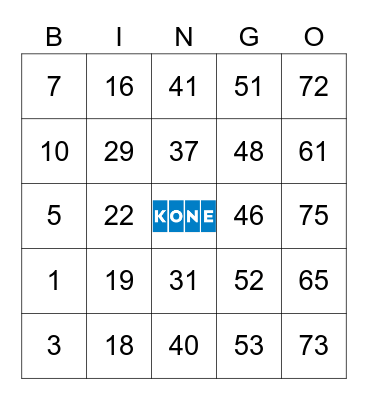 KONE Card Set 85 Bingo Card