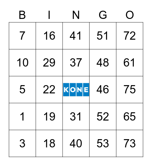 KONE Card Set 85 Bingo Card