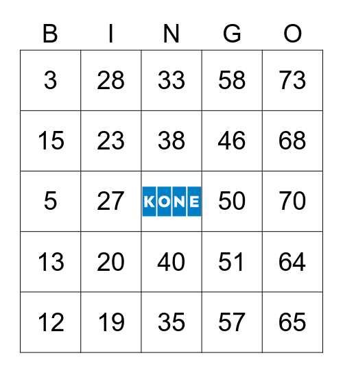 KONE Card Set 38 Bingo Card