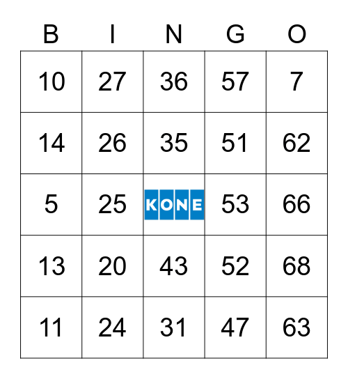 KONE Card Set 44 Bingo Card