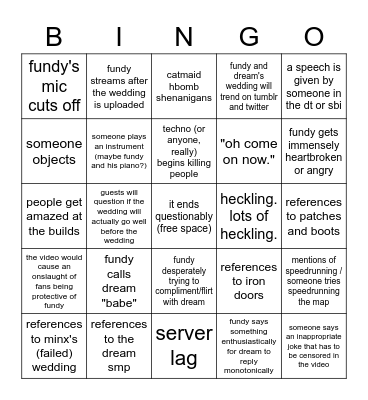 fundy & dream's wedding bingo Card