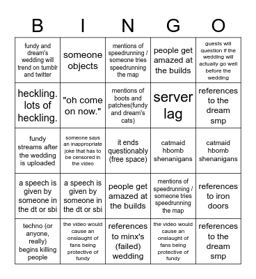 fundy & dream's wedding bingo Card