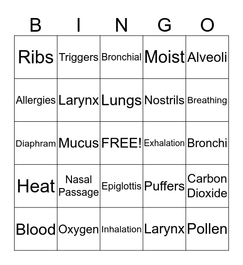 TAKE A BREATH Bingo Card