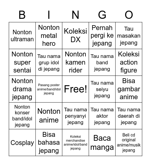 Wibu Bingo Card