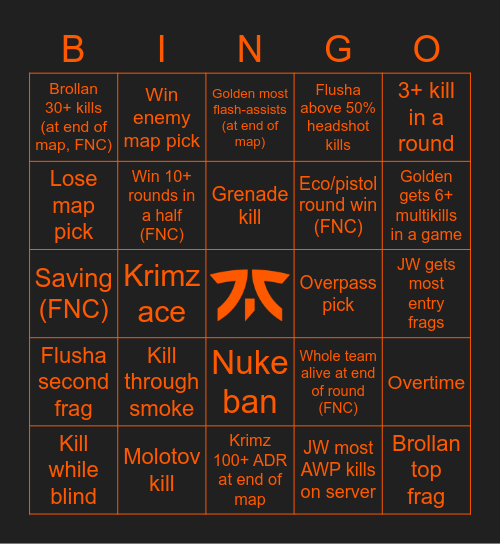 Fnatic vs OG Bingo Card