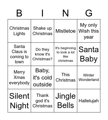 Xmas Song Bingo Card