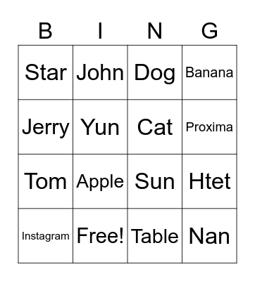 Untitled Bingo Card