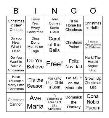 UPCAG Christmas Singo Bingo Card