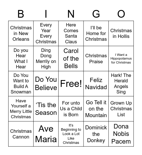 UPCAG Christmas Singo Bingo Card