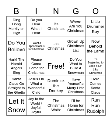 UPCAG Christmas Singo Bingo Card