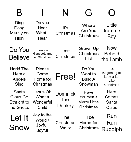 UPCAG Christmas Singo Bingo Card