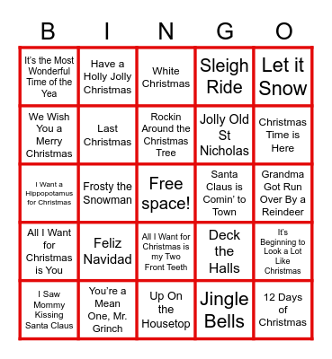 🎶🎄 Holiday Song Bingo 🎄🎶 Bingo Card