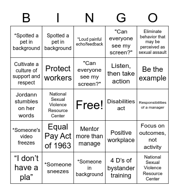 Workplace Culture Bingo Card