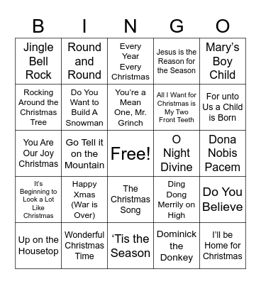 UPCAG Christmas Singo Bingo Card