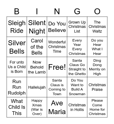 UPCAG Christmas Singo Bingo Card