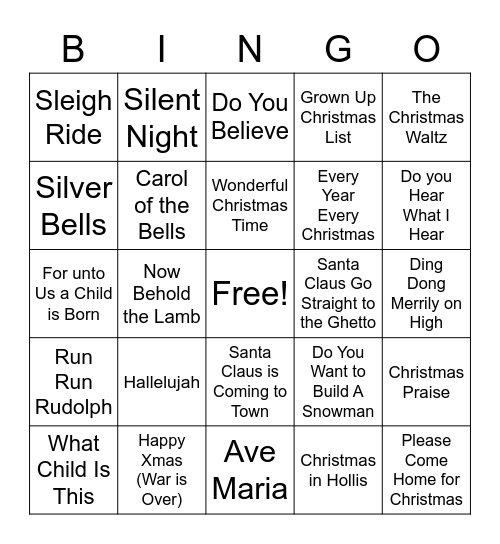 UPCAG Christmas Singo Bingo Card