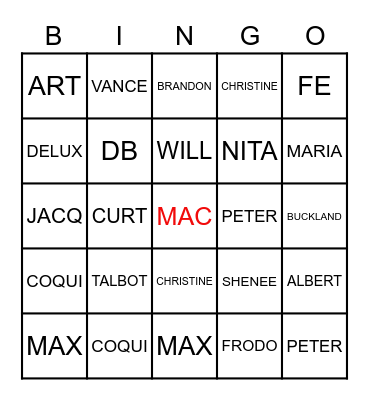 NCCG / USIC Bingo Card