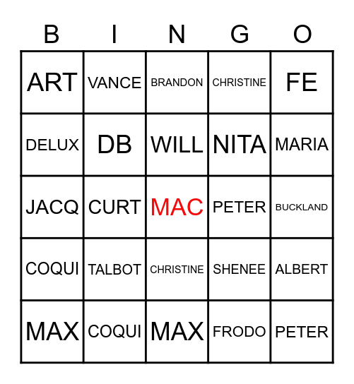 NCCG / USIC Bingo Card