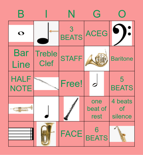 6th Gr BAND BINGO GAME #1 Bingo Card