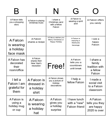 Falcon Holiday Bingo Card