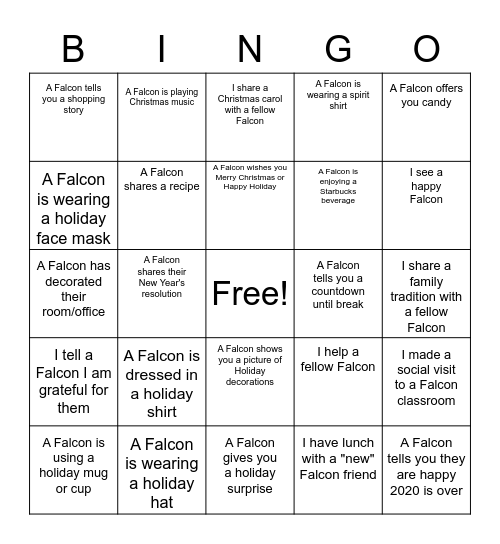 Falcon Holiday Bingo Card
