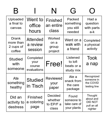 Finals Season Bingo Card