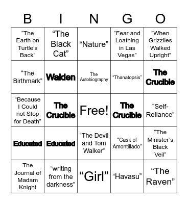 English III Bingo Card