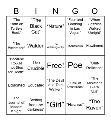 English III Bingo Card