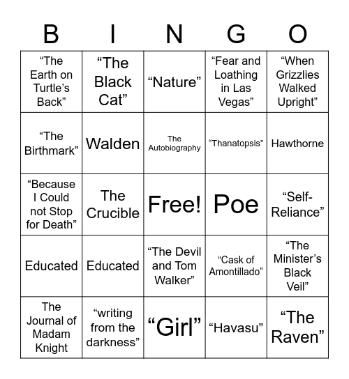 English III Bingo Card