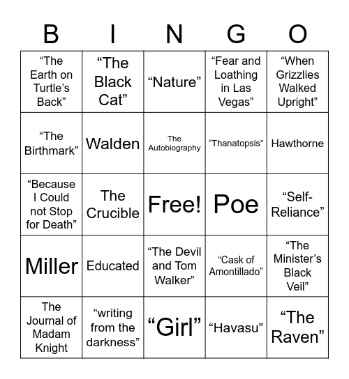 English III Bingo Card