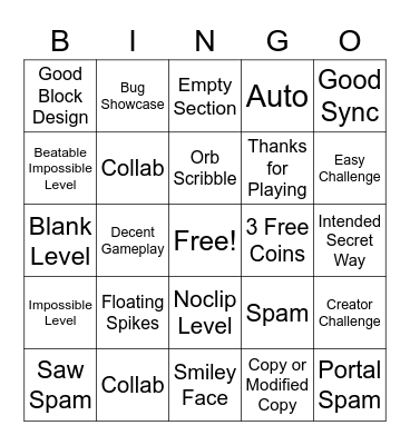 Recent Tab Bingo Geometry Dash Bingo Card