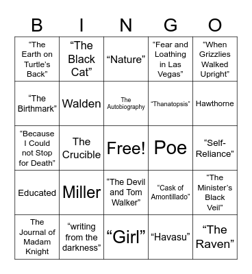 English III Bingo Card