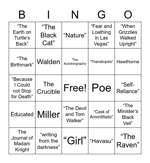 English III Bingo Card