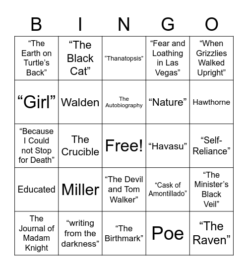 English III Bingo Card