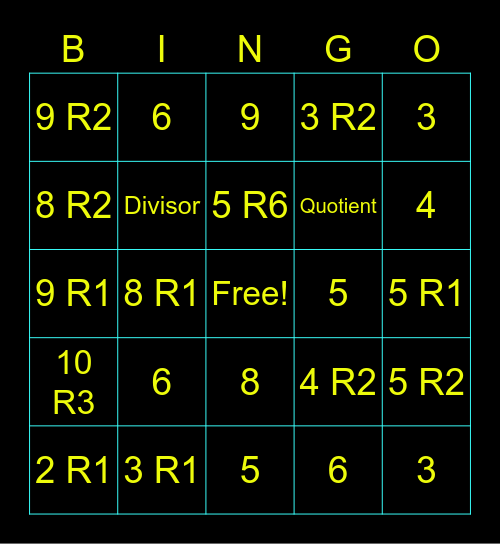 Division Bingo Card