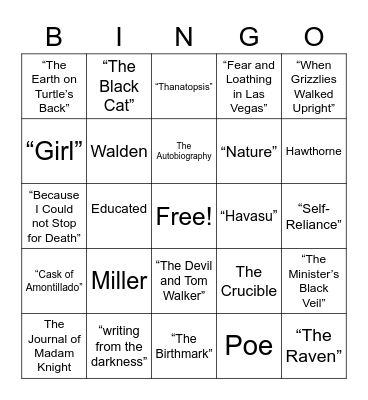 English III Bingo Card