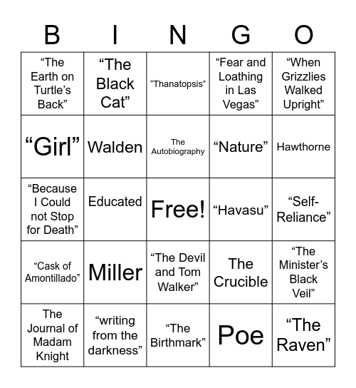 English III Bingo Card