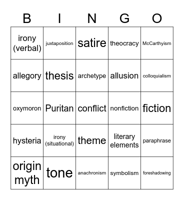 English III Bingo Card