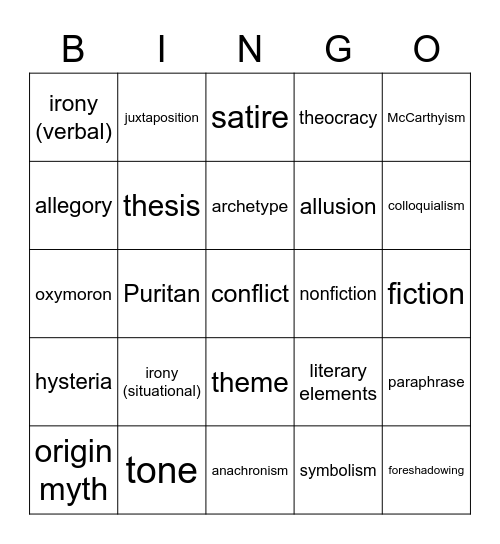 English III Bingo Card