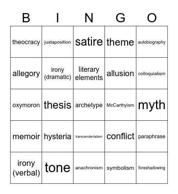 English III Bingo Card